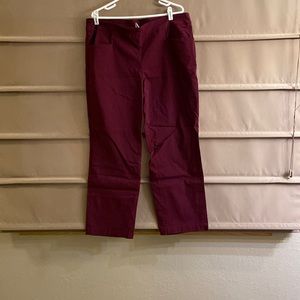 Dark Purple straight legged pants.